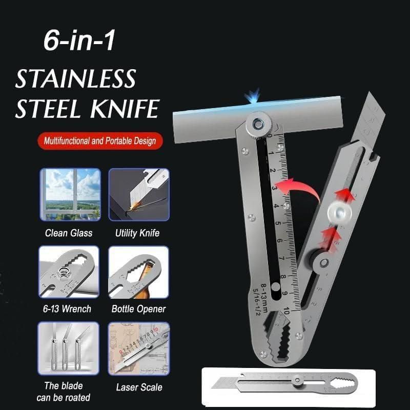 6 in 1 Stainless Steel Utility Knife for Camping